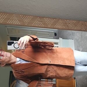 AWESOME Roaman's Tan Leather Suede Jacket with Fringe